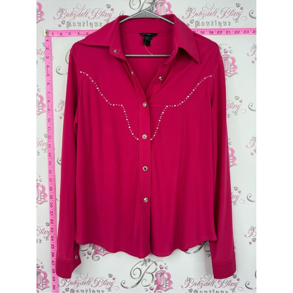Western ethics long sleeve studded Rhinestone-Trim Fuchsia Button-Down Shirt